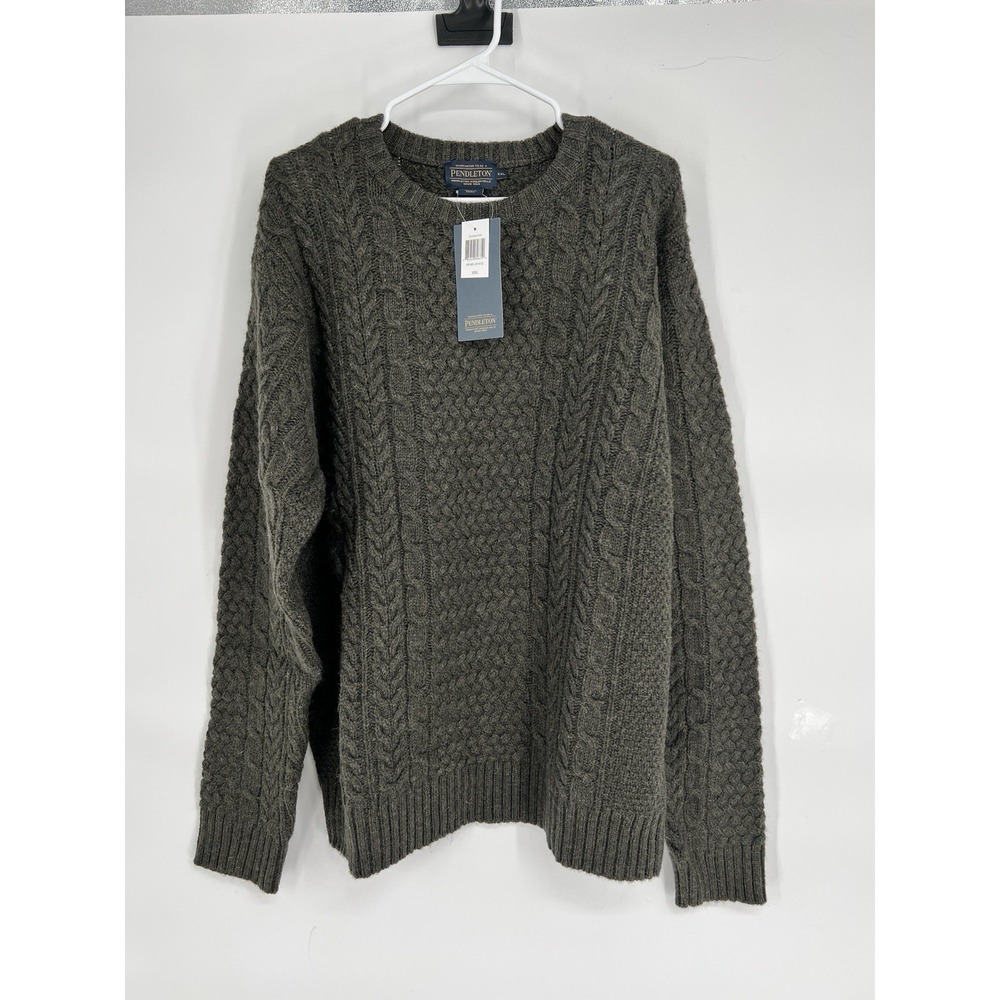 NEW Pendleton 100% Wool Fisherman Sweater Cable Knit Men's 2XL Dark Green